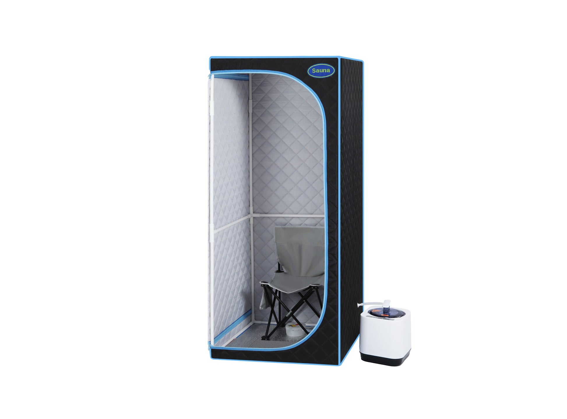 Full Size Portable Black Steam Sauna Tent Personal Home Spa, With Steam Generator, Remote Control, Foldable Chair, Timer And Pvc Pipe Connector Easy To Install.Fast Heating, With Fcc Certification Black Polyester