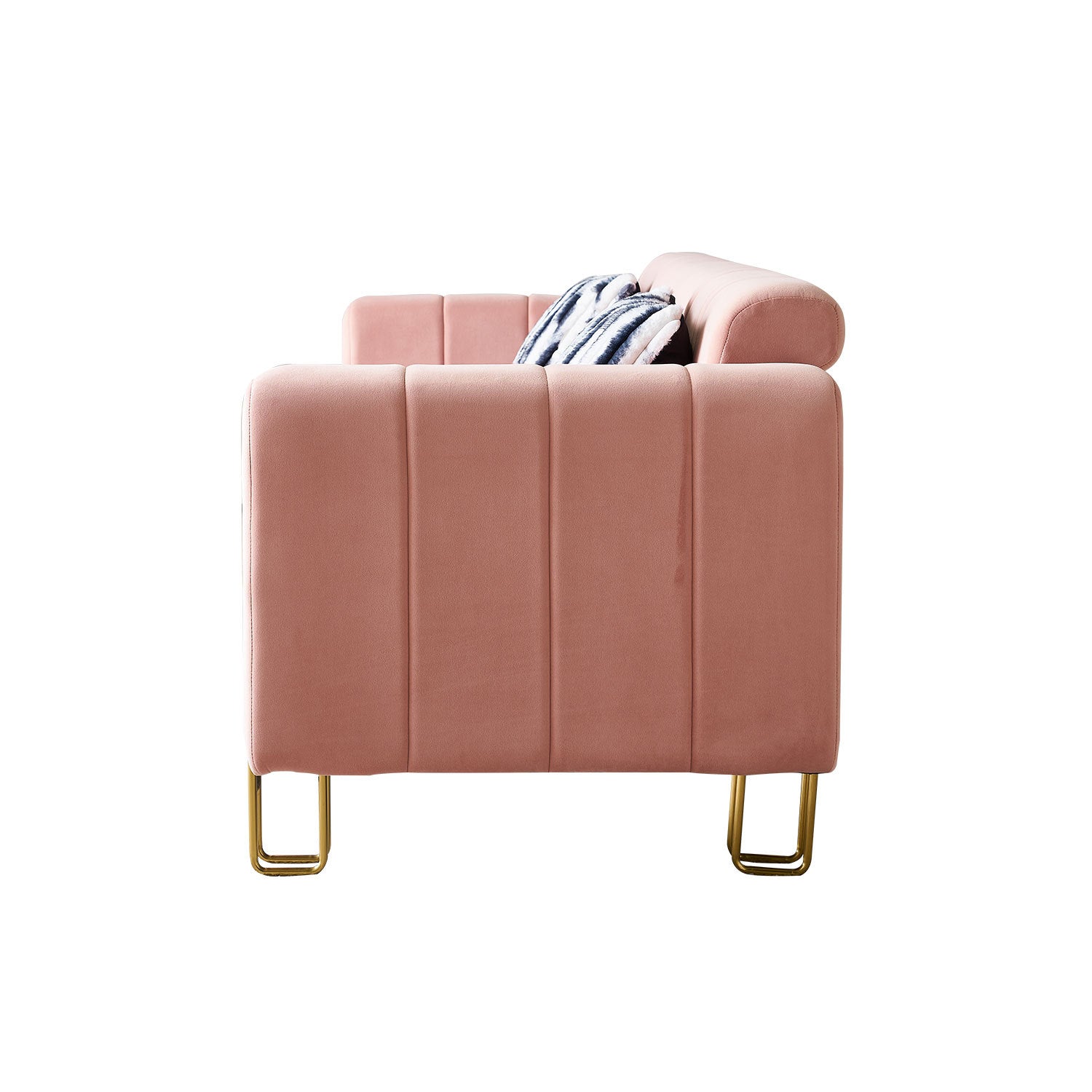Modern Velvet Sofa 85.04 Inch For Living Room Blush Pink Color Brush Pink Teddy Velvet Wood Tufted Back Modern Square Arms Foam Velvet 2 Seat