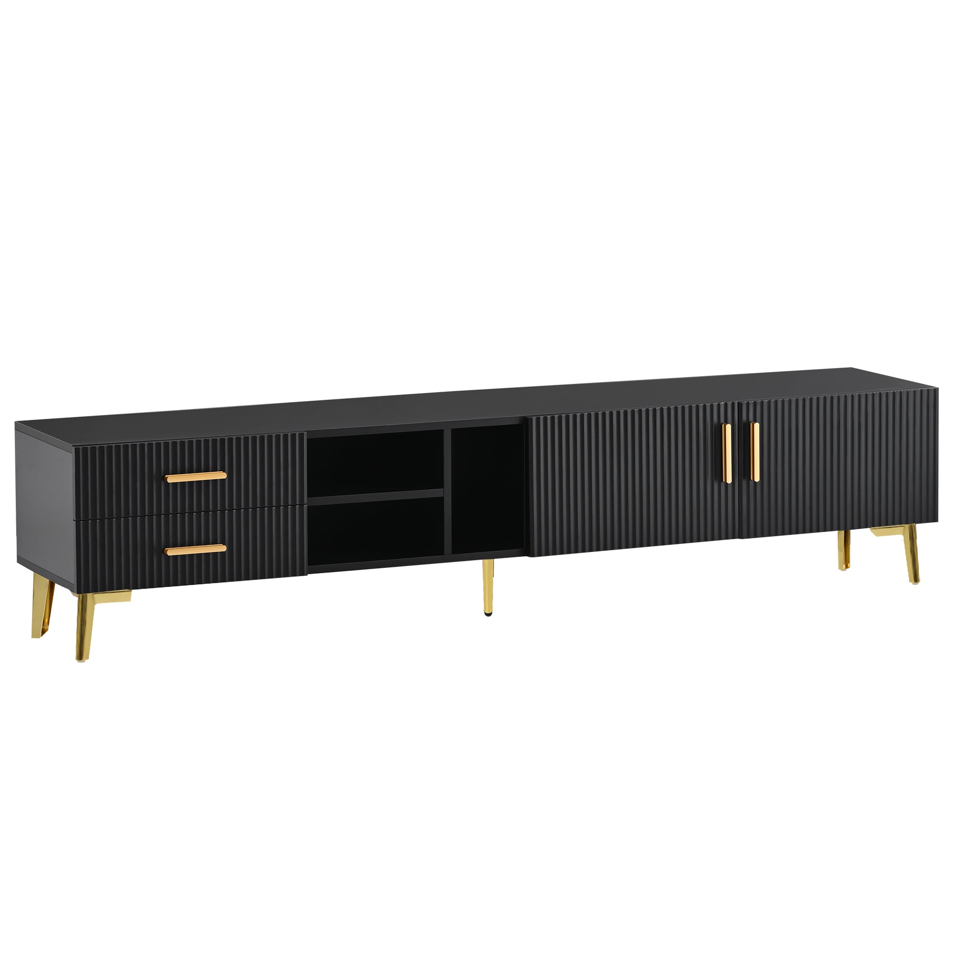 Modern Tv Stand With 5 Champagne Legs Durable, Stylish, Spacious, Versatile Storage Tvs Up To 77" Black Black Mdf