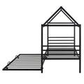Twin Size Metal House Shape Platform Bed With Trundle,Black Box Spring Not Required Twin Black Metal Bedroom Bed Frame Metal