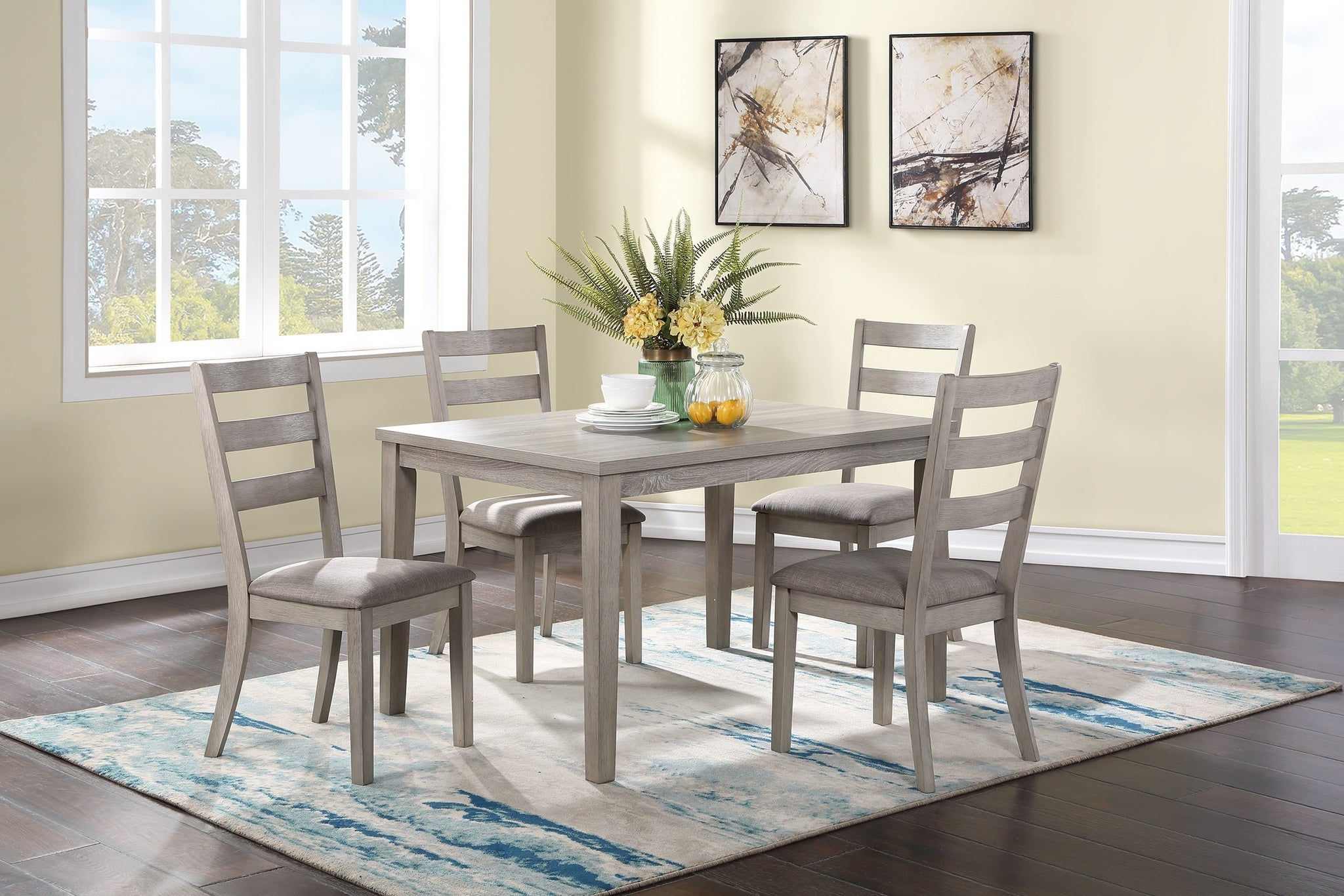 Natural Simple Wooden Table Top 7pc Dining Set Dining