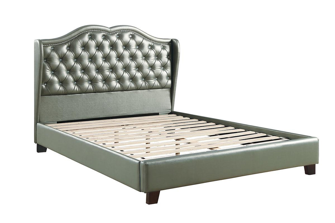 Full Bed Pu Silver In Silver Silver Leather