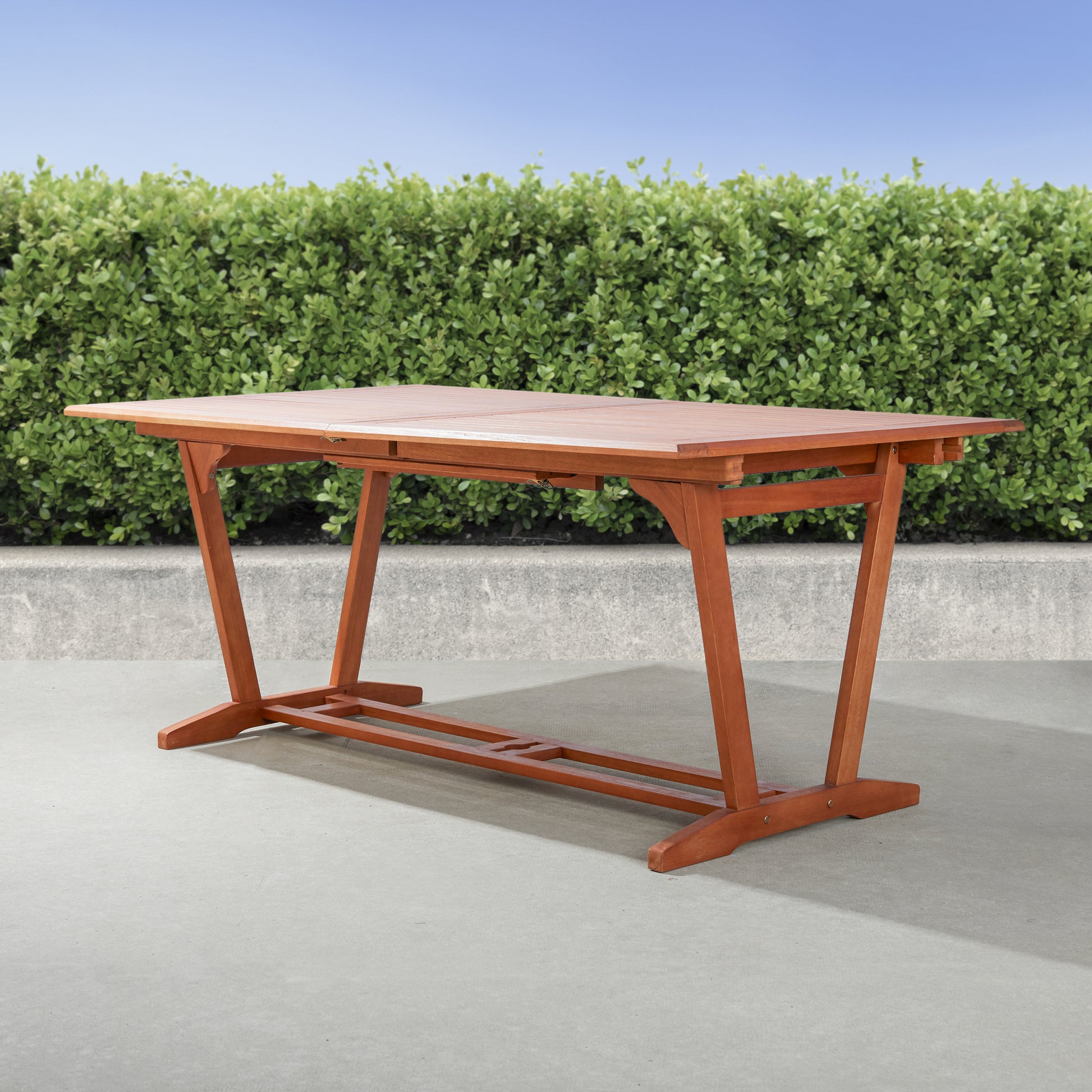 Carlton Reddish Brown Tropical Wood Patio Dining Table With Folding Extension Natural Wood Wood Eucalyptus