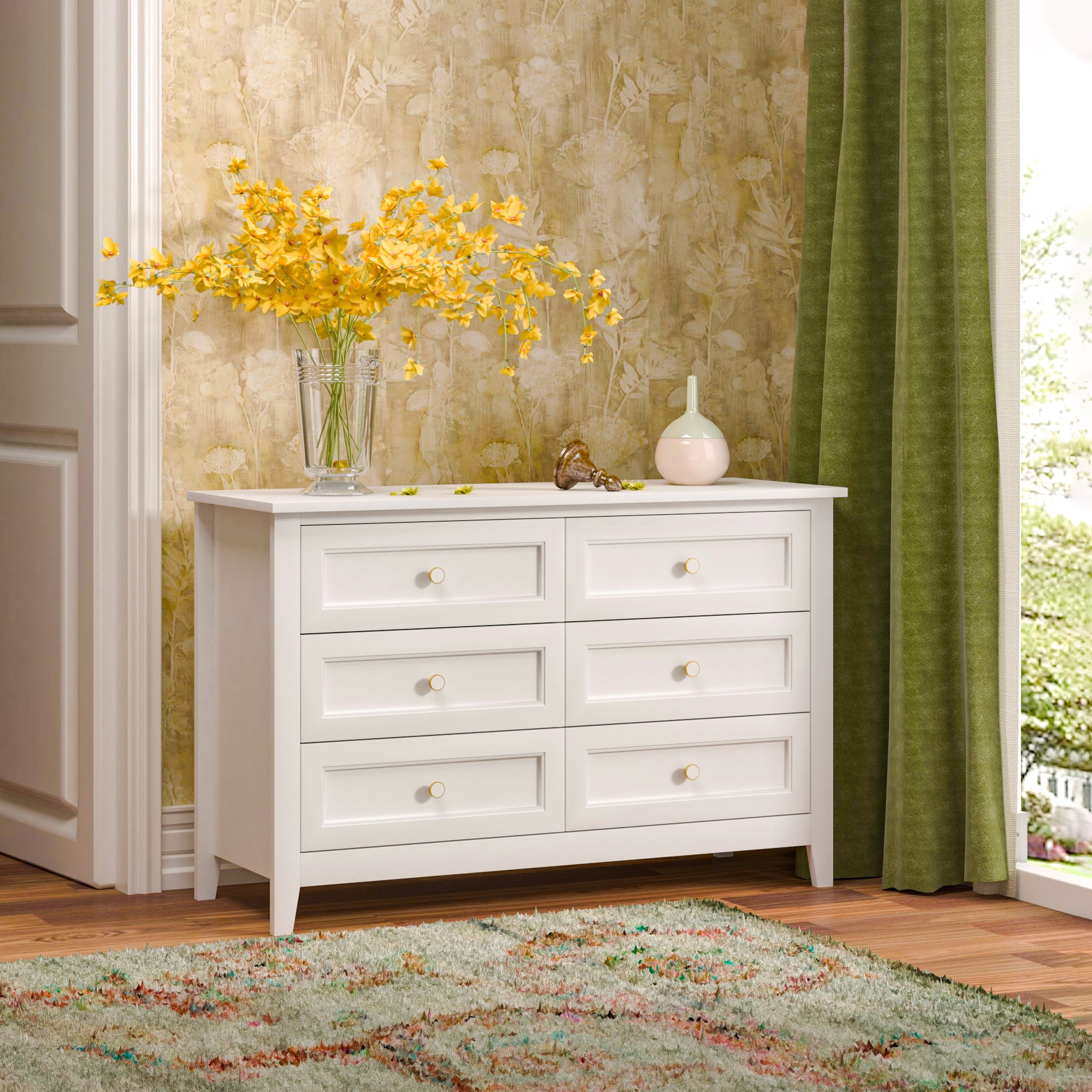 Solid Wood Spray Painted Drawer Dresser Bar,Buffet Tableware Cabinet Lockers Buffet Server Console Table Lockers, Retro Round Handle, Applicable To The Dining Room, Living Room,Kitchen Corridor,White 5 Or More Drawers White Primary Living Space Solid