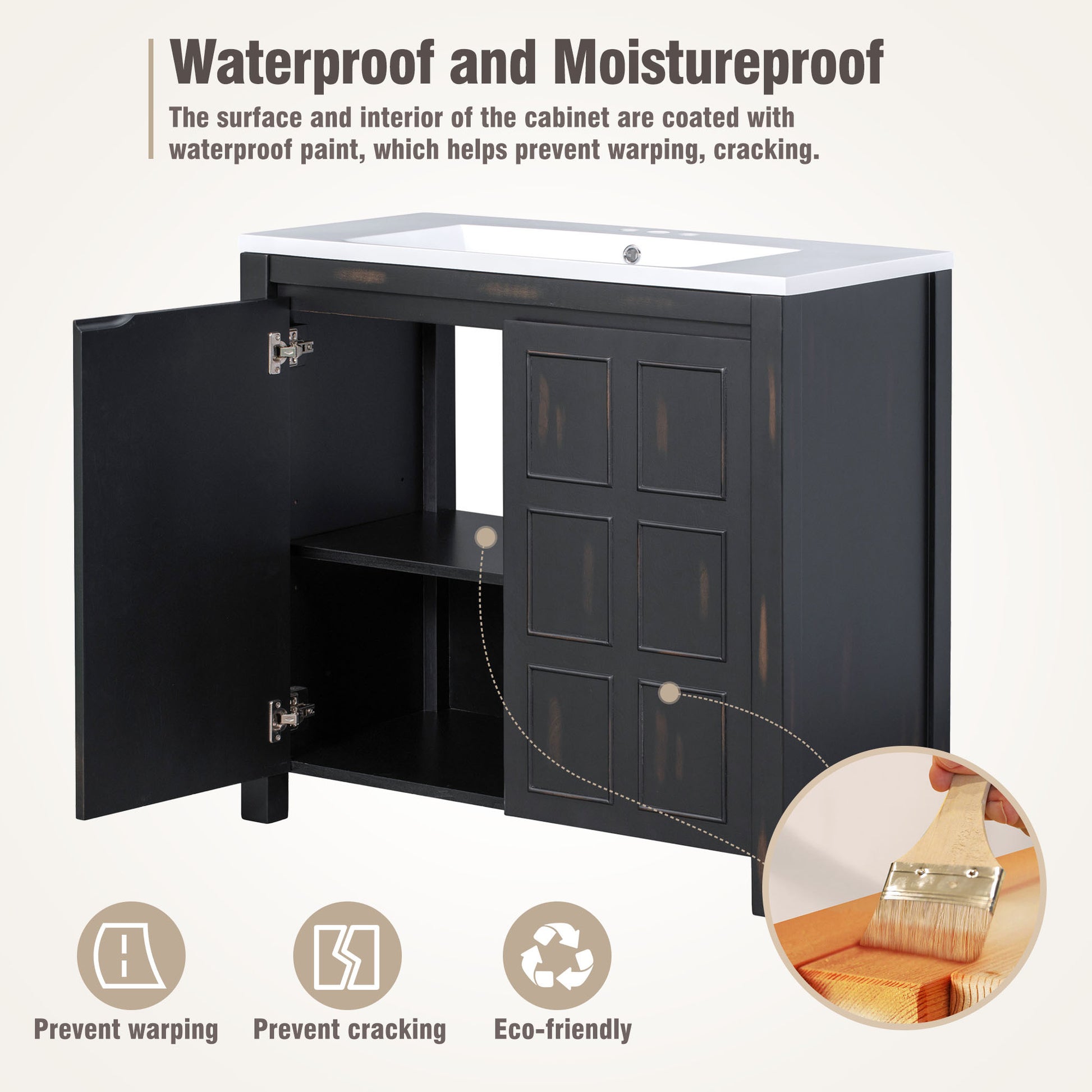 36" Bathroom Vanity Organizer With Sink, Combo Cabinet Set, Bathroom Storage Cabinet, Retro Espresso Espresso Solid Wood Mdf Resin