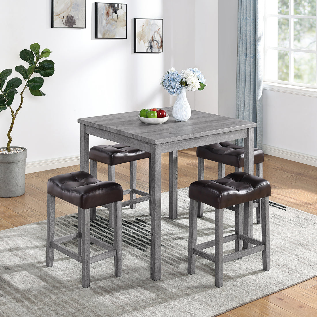 Dining Table, Bar Table And Chairs Set, 5 Piece Dining Table Set, Industrial Breakfast Table Set, For Living Room, Dining Room, Game Room, Sku W1781140366 Brown Light Gray Solid Wood Mdf