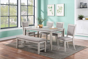 Contemporary Dining 6Pc Set Table W 4X Side Chairs And Bench Natural Finish Padded Cushion Seats Chairs Rectangular Dining Table Dining Room Furniture Wood Dining Room Bench Seating Rubberwood Rectangular Dining Table With Chair And Bench Upholstered