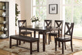 Dining Room Furniture Casual Modern 6Pc Set Dining Table 4X Side Chairs And A Bench Rubberwood And Birch Veneers Espresso Finish Brown Wood Dining Room Bench Seating Birch Rectangular Dining Table With Chair And Bench Wood Wood Espresso Seats 6 60 Inches