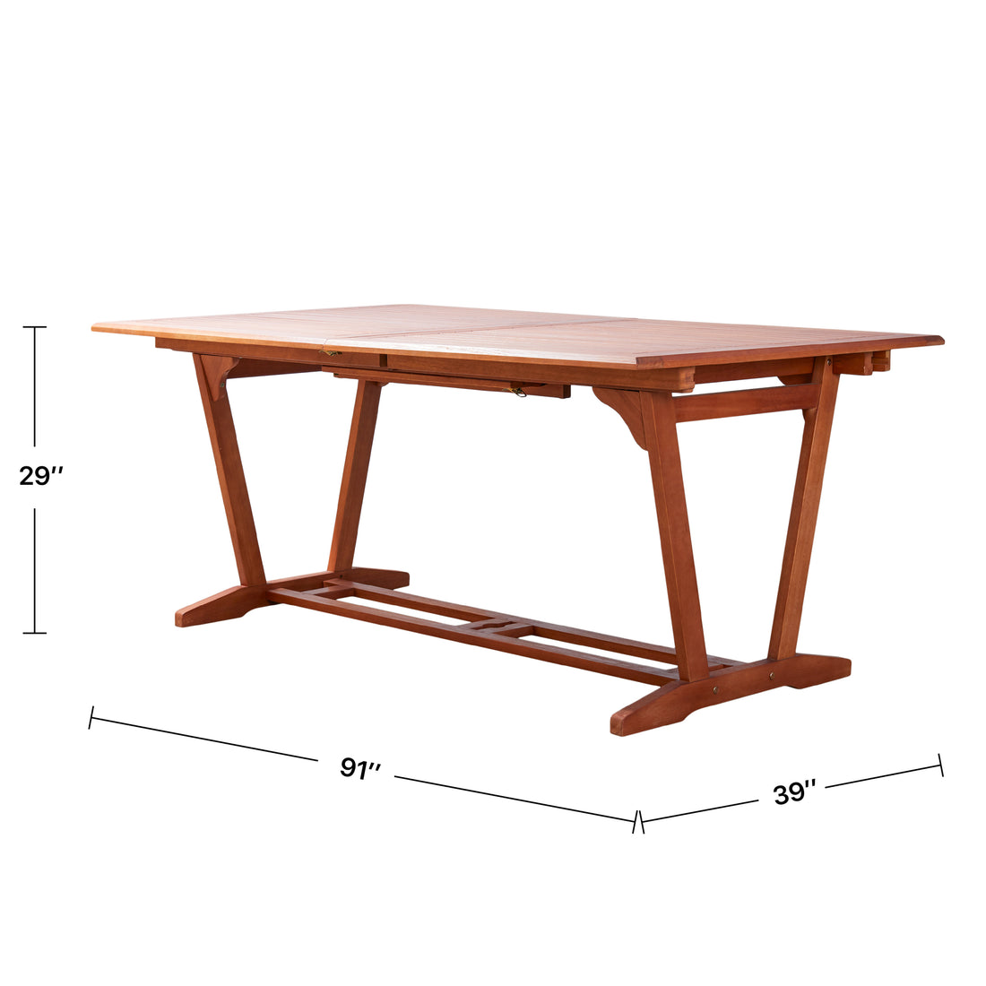 Carlton Reddish Brown Tropical Wood Patio Dining Table With Folding Extension Natural Wood Wood Eucalyptus