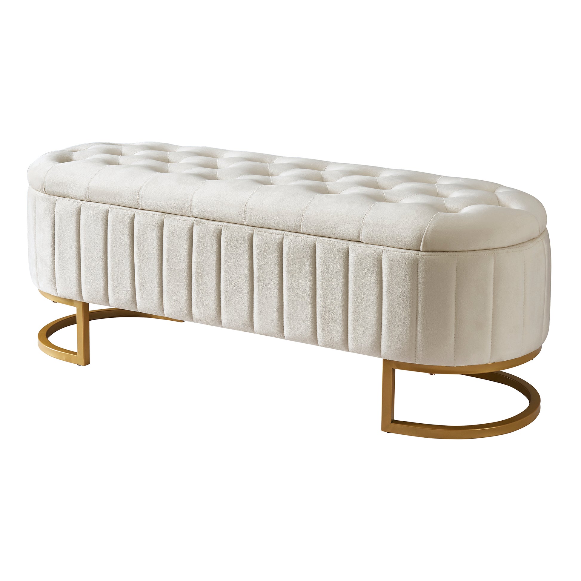Elegant Upholstered Velvet Storage Ottoman With Button Tufted,Storage Bench With Metal Legs For Bedroom,Living Room,Fully Assembled Except Legs,Beige Beige Velvet