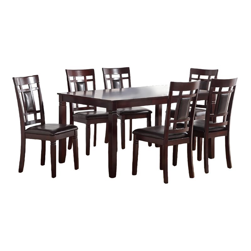 Modern Contemporary 7Pc Dining Set Espresso Finish Unique Eyelet Back 6X Side Chairs Cushion Seats Dining Room Furniture Brown Wood Dining Room Birch Rectangular Dining Table With Chair Wood Wood Brown Seats 6 60 Inches Contemporary,Modern,Transitional 4