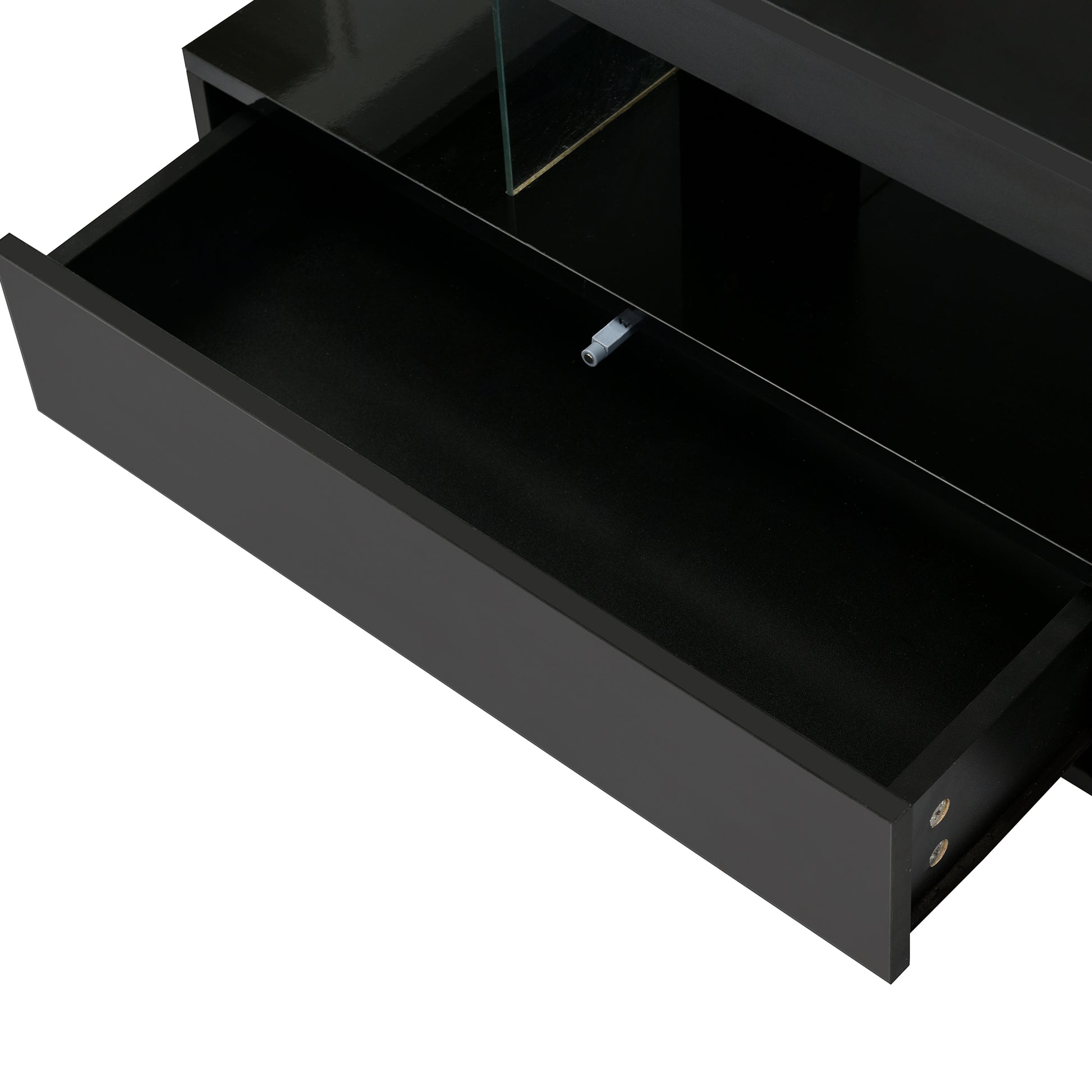 Led Coffee Table With Storage, Modern Center Table With 2 Drawers And Display Shelves, Accent Furniture With Led Lights For Living Room,Black Black Particle Board