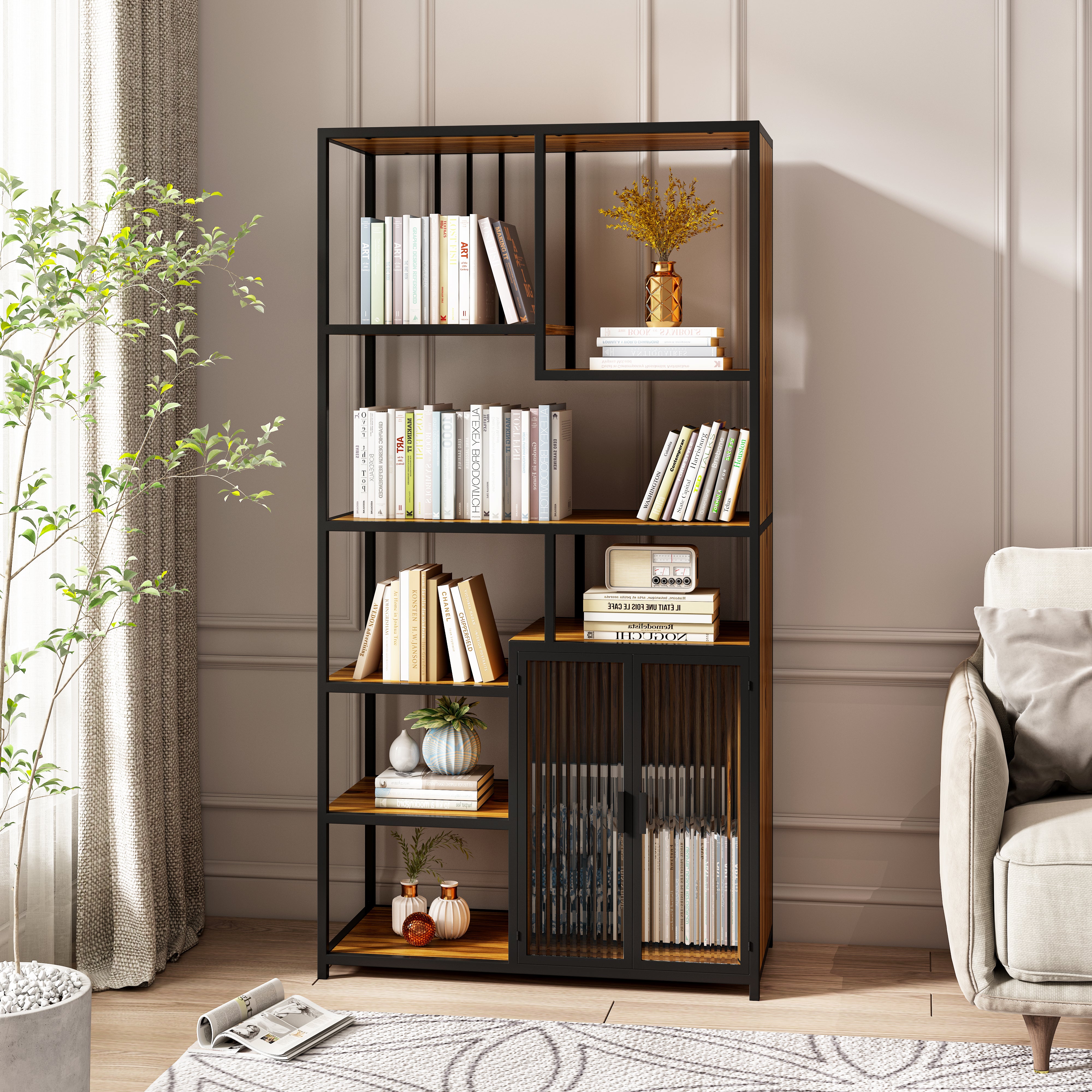 Multipurpose Bookshelf Storage Rack, Right Side With Enclosed Storage