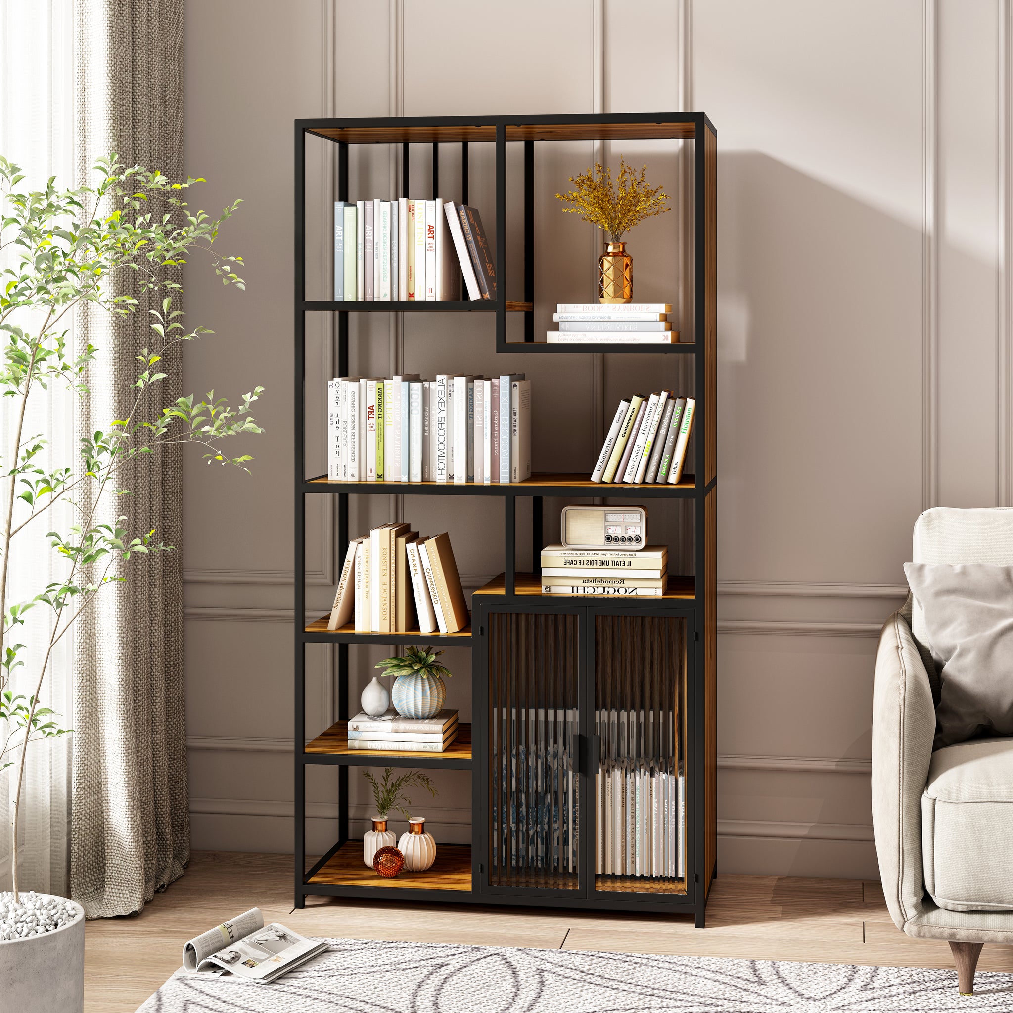 Multipurpose Bookshelf Storage Rack, Right Side With Enclosed Storage