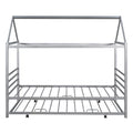 Twin Size Metal House Shape Platform Bed With Trundle,Silver Twin Silver Metal Bedroom Bed Frame Metal