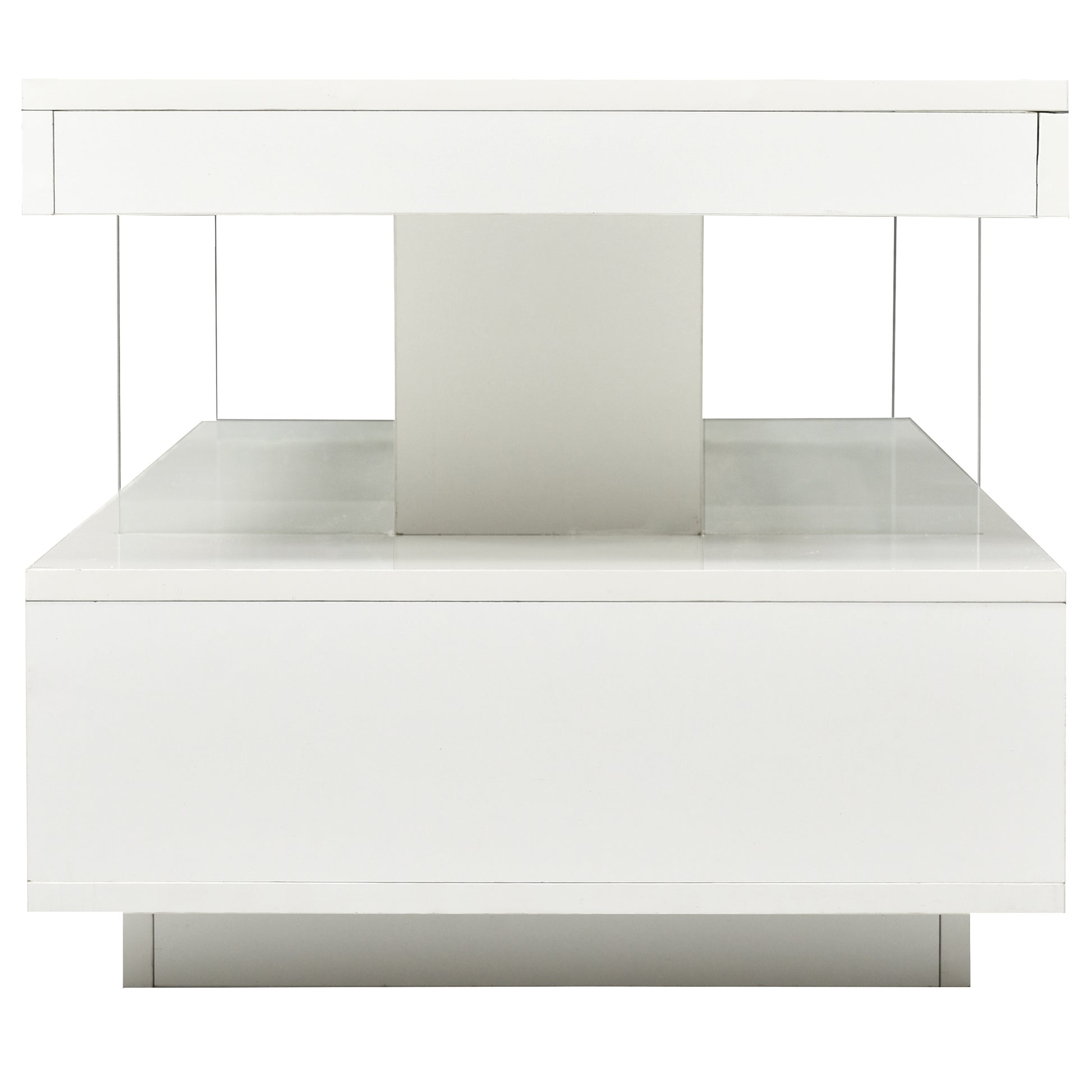 Led Coffee Table With Storage, Modern Center Table With 2 Drawers And Display Shelves, Accent Furniture With Led Lights For Living Room,White White Particle Board