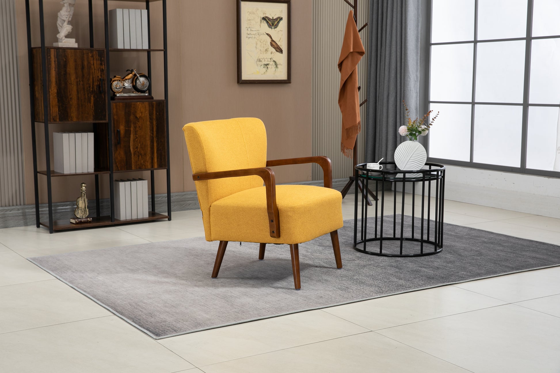 Coolmore Wood Frame Armchair, Modern Accent Chair Lounge Chair For Living Room Mustard Yellow Linen