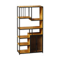 Multipurpose Bookshelf Storage Rack, Right Side With Enclosed Storage Cabinet,For Living Room,Home Office,Kitchen Black Brown Metal & Wood