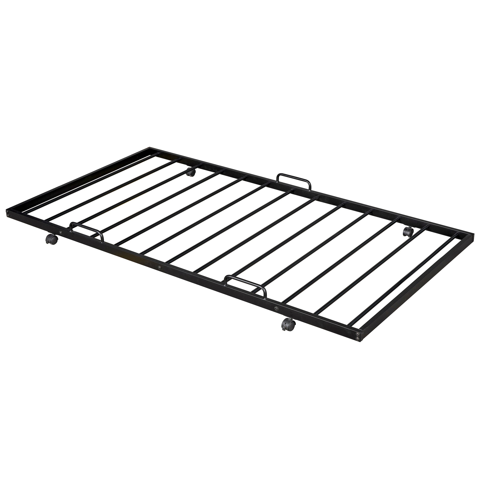 Twin Size Metal House Shape Platform Bed With Trundle,Black Box Spring Not Required Twin Black Metal Bedroom Bed Frame Metal