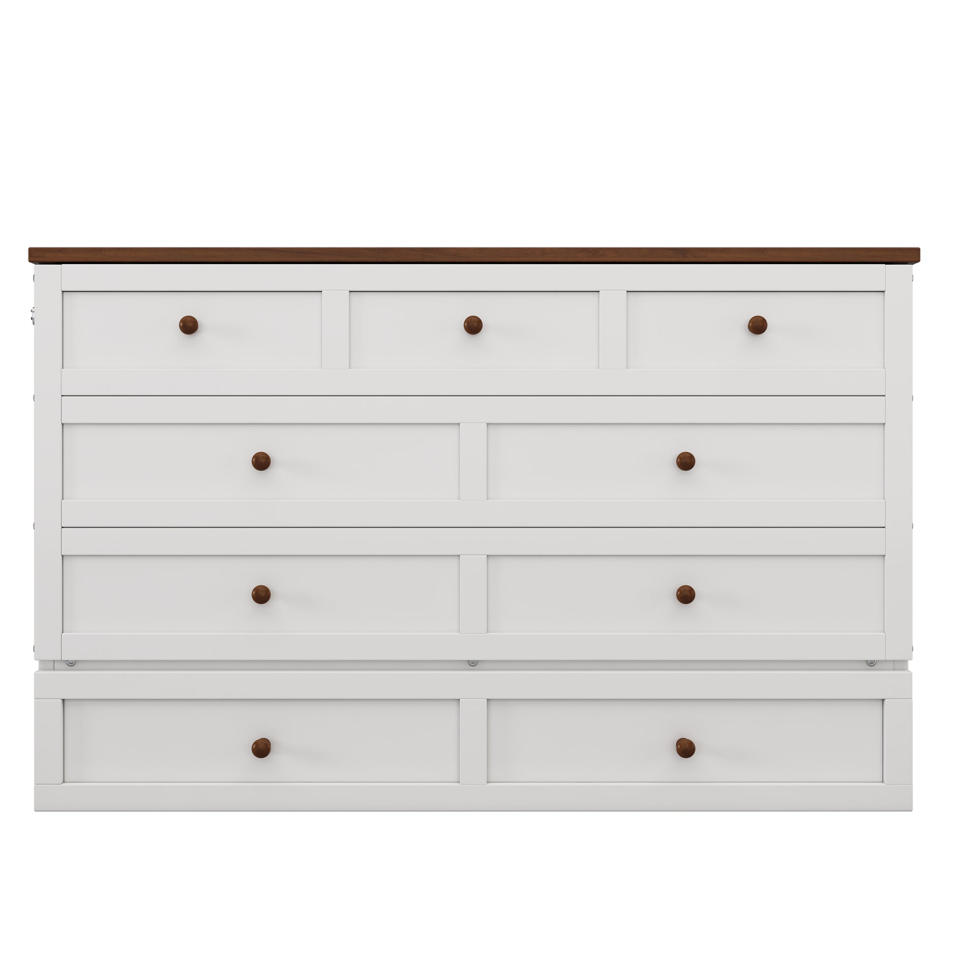 Solid Pine Murphy Bed Chest With Charging Station And Large Storage Drawer For Home Office Or Small Roomfull, White Walnut White Walnut Wood