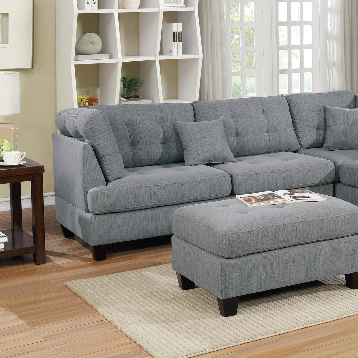 3 Pcs Sectional In Gray Gray Fabric