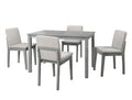 Grey Finish 5Pc Dining Room Set Dining Table 4X Chairs Beige Fabric Chair Seat Kitchen Breakfast Dining Room Furniture Rubberwood Veneer Unique Design Gray Wood Dining Room Rubberwood Rectangular Dining Table With Chair Wood Wood Gray Beige Solid Back