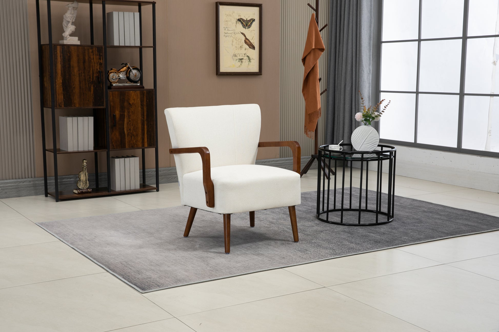 Coolmore Wood Frame Armchair, Modern Accent Chair Lounge Chair For Living Room Beige Linen