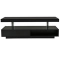 Led Coffee Table With Storage, Modern Center Table With 2 Drawers And Display Shelves, Accent Furniture With Led Lights For Living Room,Black Black Particle Board