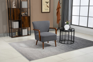 Coolmore Wood Frame Armchair, Modern Accent Chair Lounge Chair For Living Room Dark Gray Linen