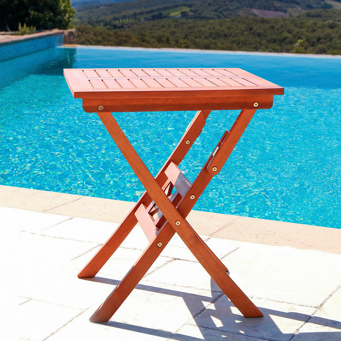 Lucius Reddish Brown Folding Bistro Table Natural Wood Wood Eucalyptus