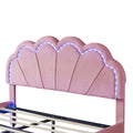 Queen Upholstered Smart Led Bed Frame With Elegant Flowers Headboard,Floating Velvet Platform Led Bed With Wooden Slats Support,Pink Pink Velvet