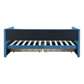 Twin Size Corduroy Daybed With Two Drawers And Wood Slat, Blue Blue Corduroy