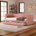 Twin Size Corduroy Daybed With Two Drawers And Wood Slat, Pink Pink Corduroy