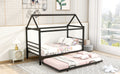 Twin Size Metal House Shape Platform Bed With Trundle,Black Box Spring Not Required Twin Black Metal Bedroom Bed Frame Metal