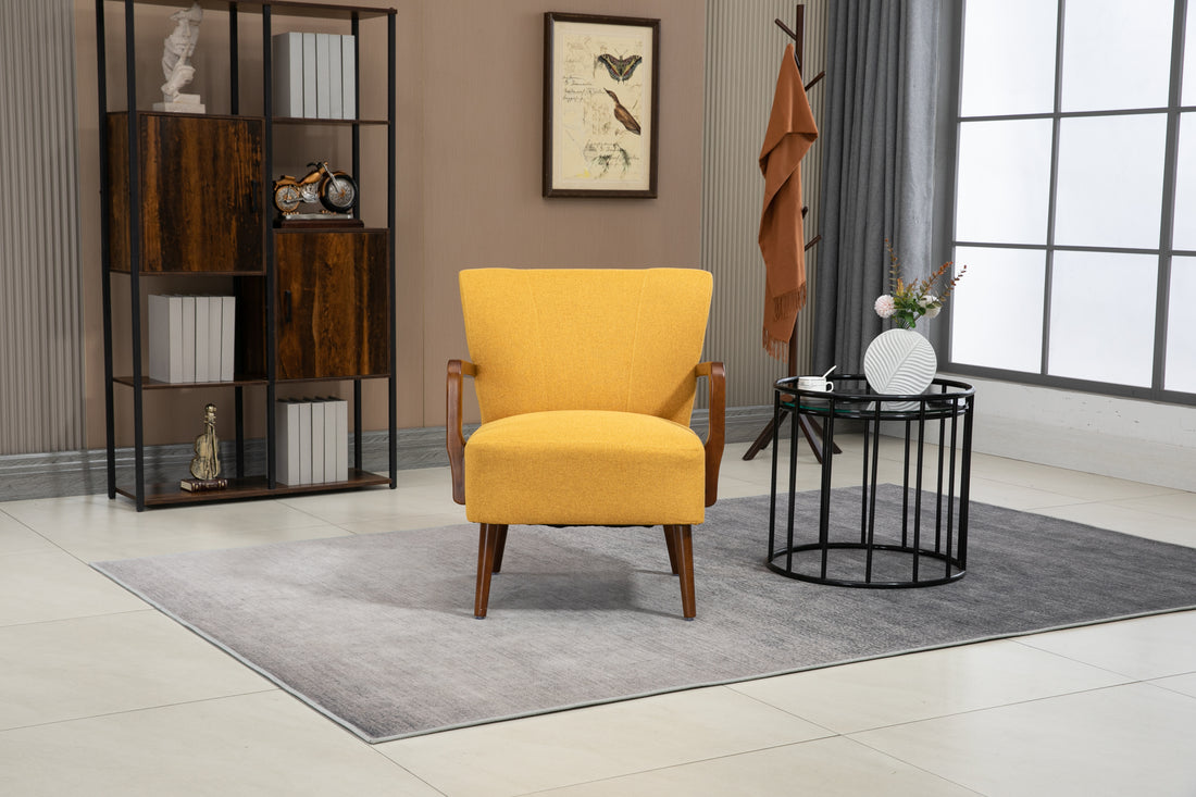 Coolmore Wood Frame Armchair, Modern Accent Chair Lounge Chair For Living Room Mustard Yellow Linen