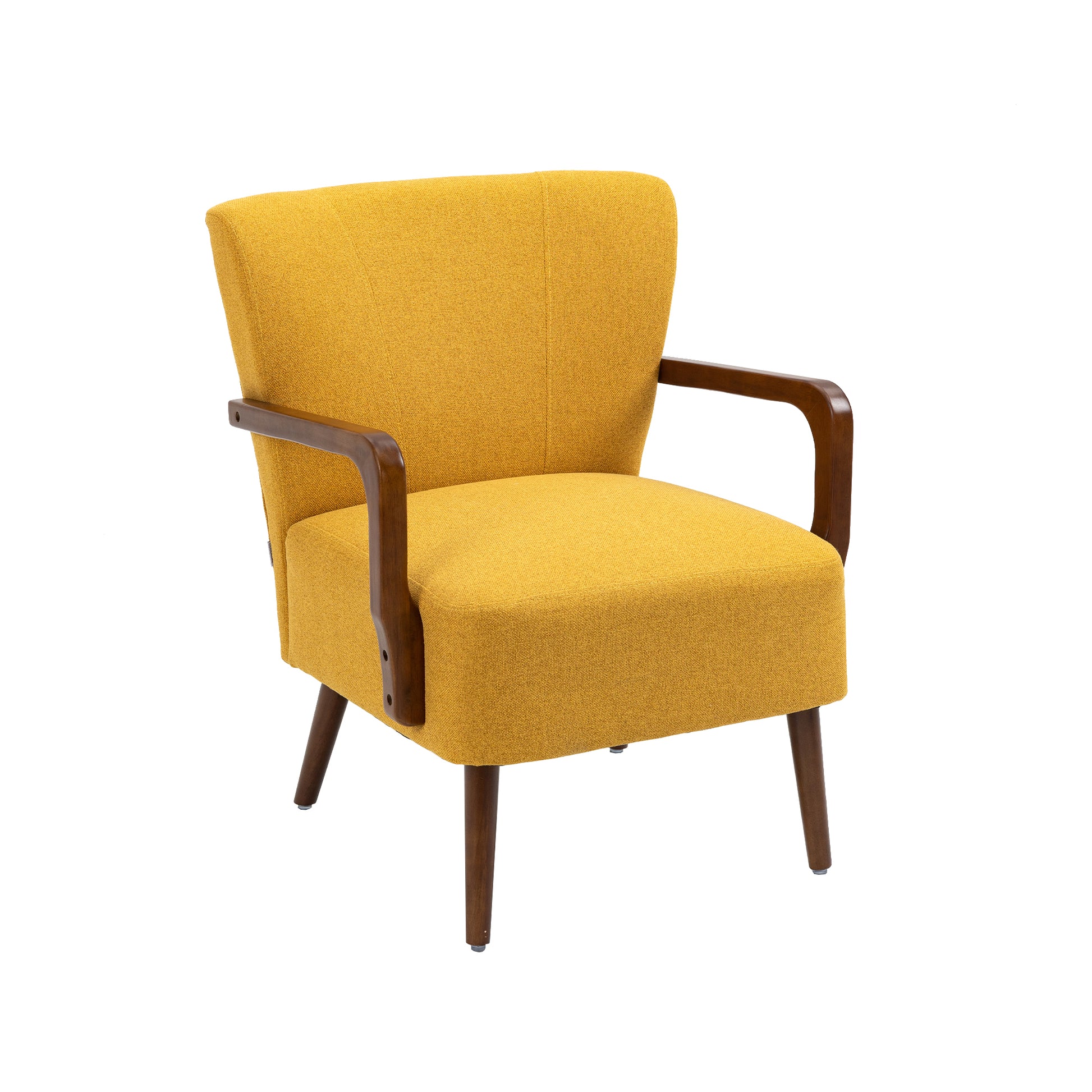 Coolmore Wood Frame Armchair, Modern Accent Chair Lounge Chair For Living Room Mustard Yellow Linen