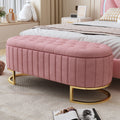 Elegant Upholstered Velvet Storage Ottoman With Button Tufted,Storage Bench With Metal Legs For Bedroom,Living Room,Fully Assembled Except Legs,Pink Pink Velvet