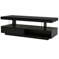 Led Coffee Table With Storage, Modern Center Table With 2 Drawers And Display Shelves, Accent Furniture With Led Lights For Living Room,Black Black Particle Board