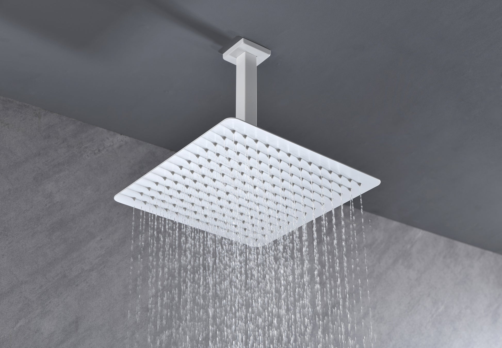 High Pressure Rain Shower Head, Ultra Thin Showerhead 304 Stainless Steel Waterfall Shower With Self Clean Nozzles, Full Body Covering White Stainless Steel