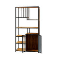 Multipurpose Bookshelf Storage Rack, Right Side With Enclosed Storage Cabinet,For Living Room,Home Office,Kitchen Black Brown Metal & Wood