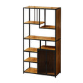 Multipurpose Bookshelf Storage Rack, Right Side With Enclosed Storage Cabinet,For Living Room,Home Office,Kitchen Black Brown Metal & Wood