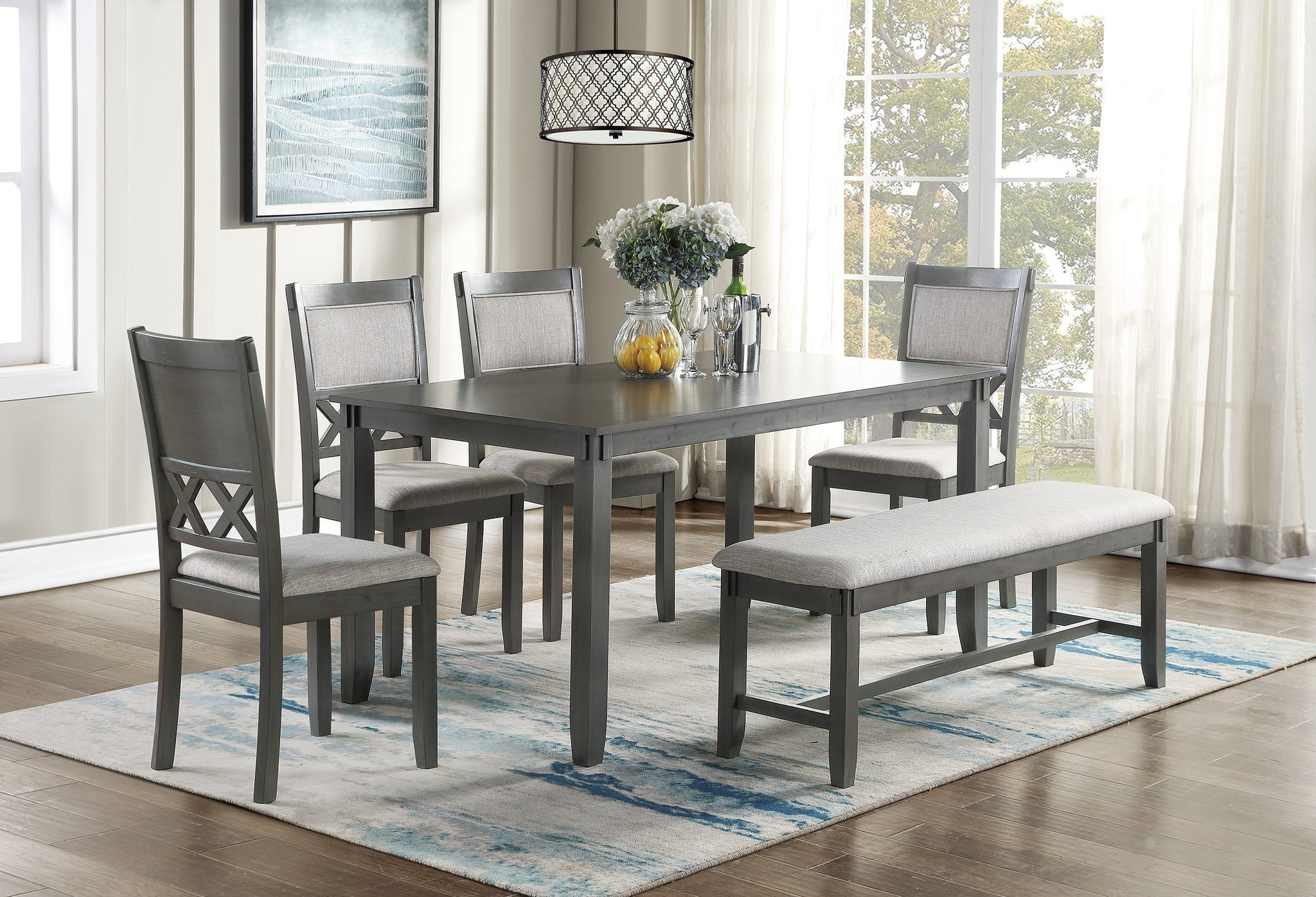 Dining Room Furniture Gray Color 6pc Set Dining Table