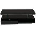 Led Coffee Table With Storage, Modern Center Table With 2 Drawers And Display Shelves, Accent Furniture With Led Lights For Living Room,Black Black Particle Board