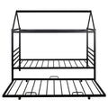 Twin Size Metal House Shape Platform Bed With Trundle,Black Box Spring Not Required Twin Black Metal Bedroom Bed Frame Metal