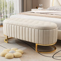 Elegant Upholstered Velvet Storage Ottoman With Button Tufted,Storage Bench With Metal Legs For Bedroom,Living Room,Fully Assembled Except Legs,Beige Beige Velvet