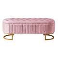 2 Pieces Bedroom Sets,Queen Size Upholstered Led Platform Bed With Storage Ottoman Velvet,Pink Pink Velvet