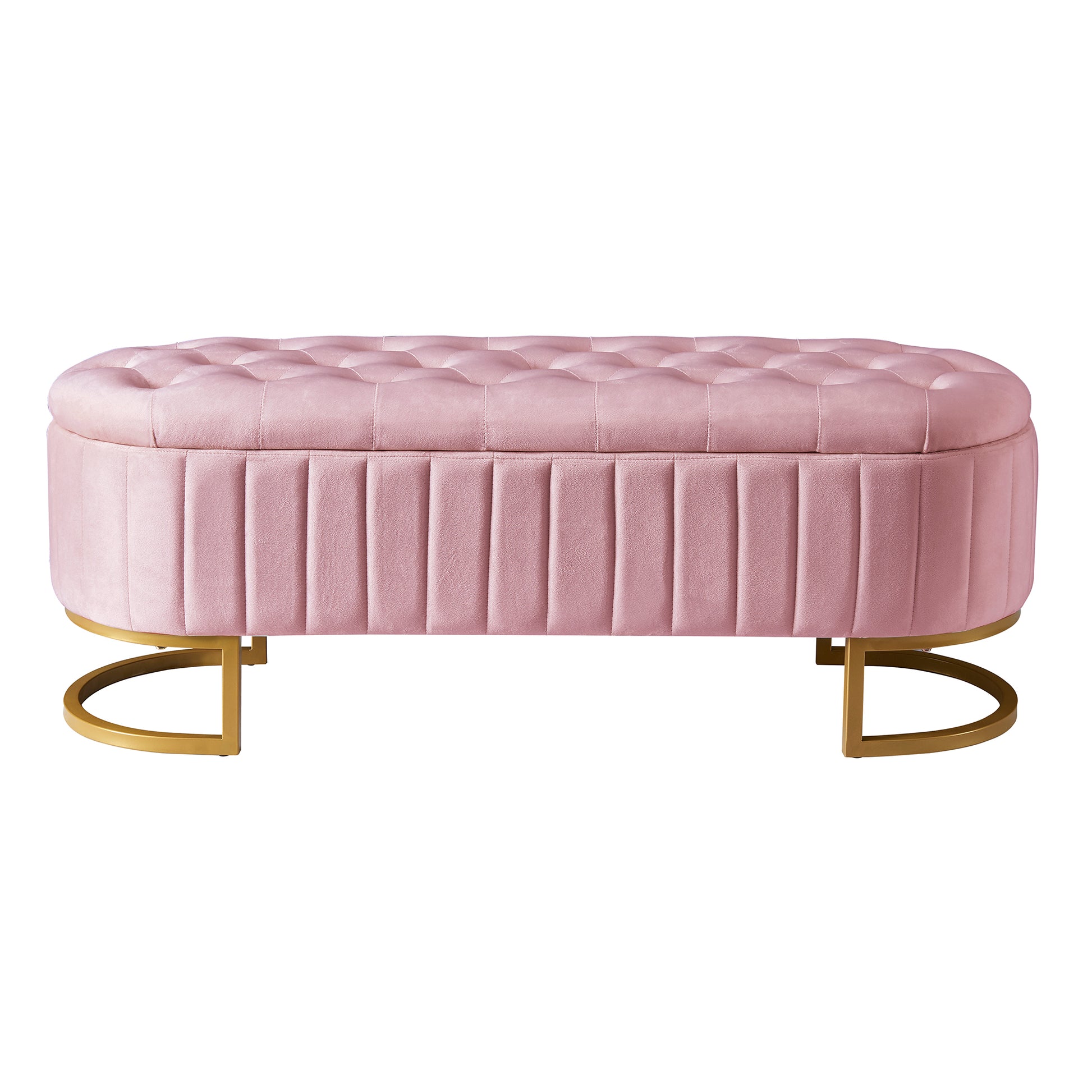 2 Pieces Bedroom Sets,Queen Size Upholstered Led Platform Bed With Storage Ottoman Velvet,Pink Pink Velvet
