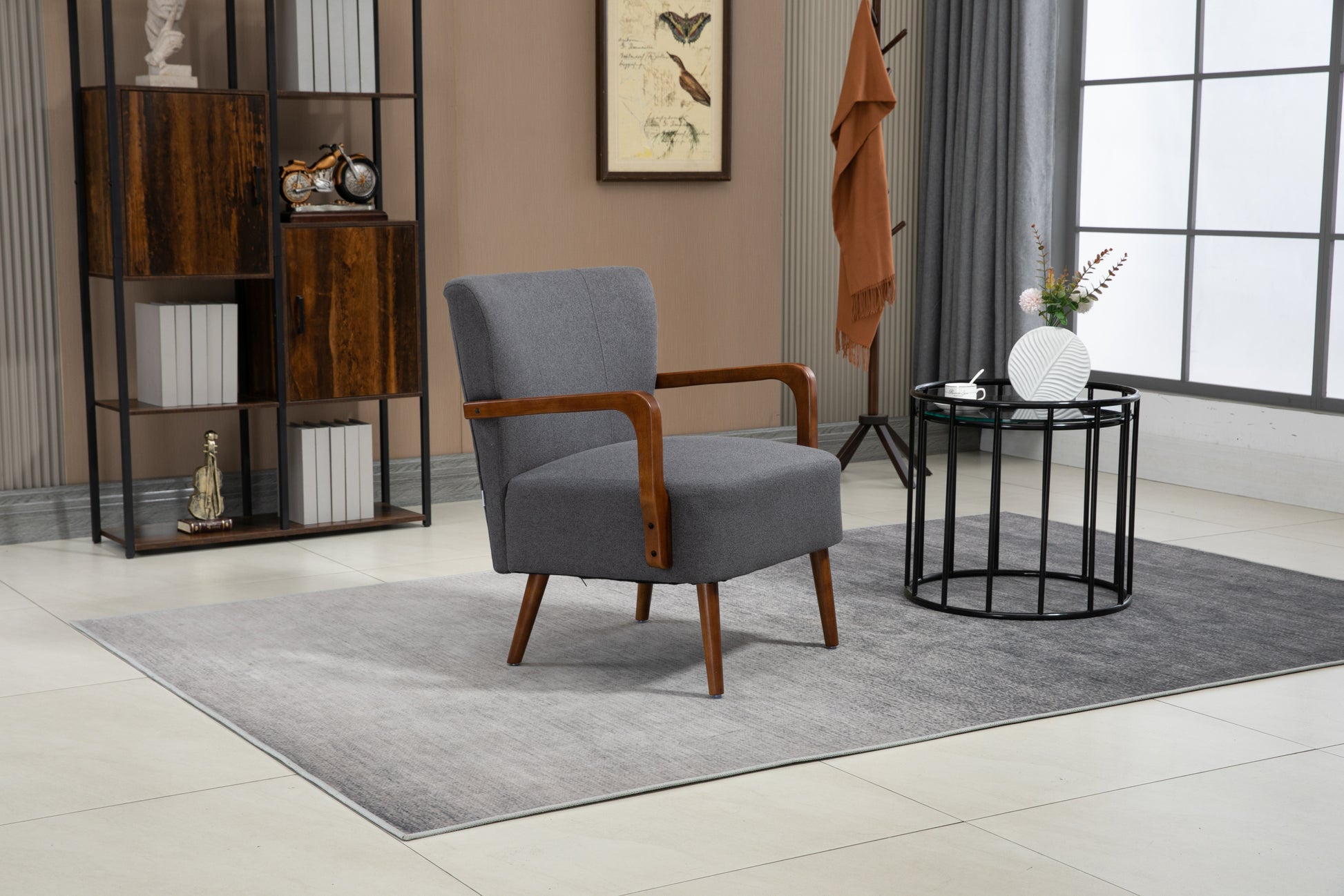 Coolmore Wood Frame Armchair, Modern Accent Chair Lounge Chair For Living Room Dark Gray Linen