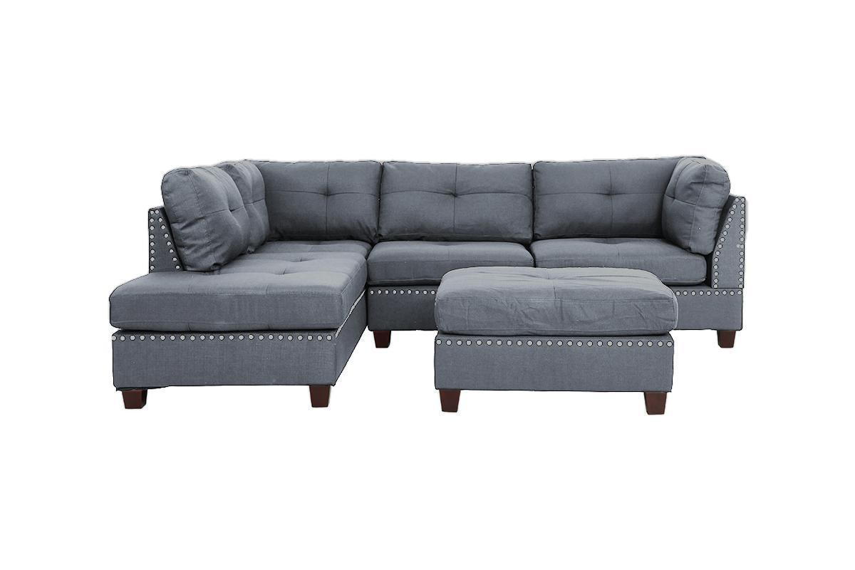 3 Pc Sectional In Blue Gray Grey Fabric