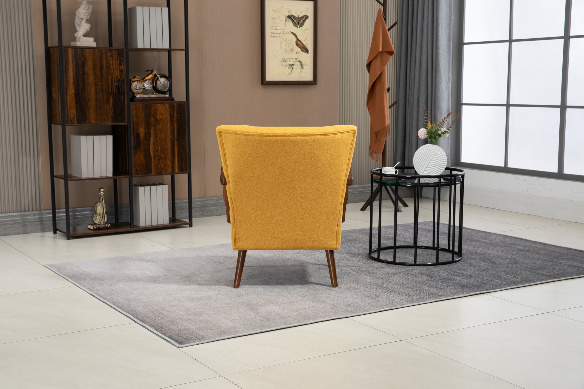 Coolmore Wood Frame Armchair, Modern Accent Chair Lounge Chair For Living Room Mustard Yellow Linen